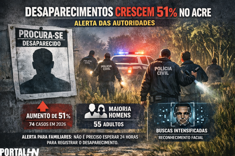Desaparecimentos crescem 51% no Acre e acendem alerta das autoridades